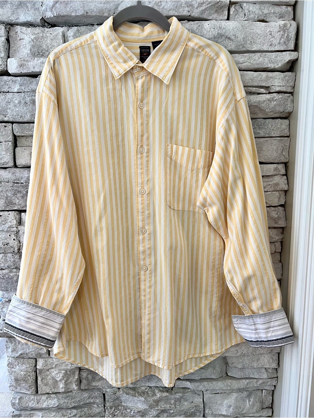 Izod Maritime Yellow & White Textured Button Down with Contrasting Cuff Size L